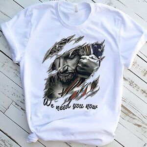 We Need You Now American Flag Religious Tee Graphic Short Sleeve T-Shirt